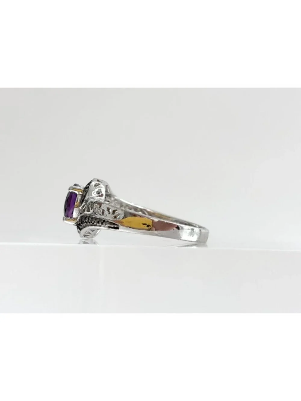 Thai Made Amethyst & Black Spinel Sterling Silver 925 Vintage Ring - sz 7.75